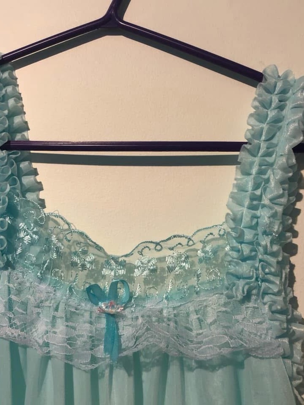Vintage Sheer Mint Blue Lace-Trim Nightgown - Picture 2 of 4